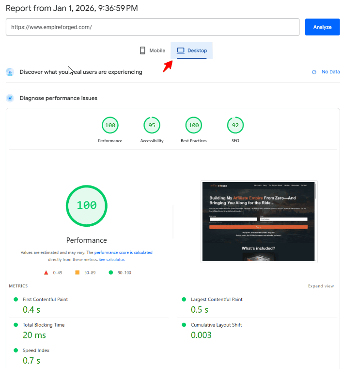 desktop pagespeed insights